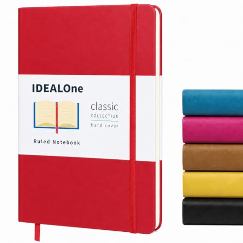 IDEALOne Hardcover Journal Notebook Lined – A5 (5.7 x 8 inch), Wide college ruled,160 pages, 100GSM Thick Paper, Journal for Women, Men, Notebooks for Work, Journal for Writing –Scarlet Red - color: Red Lined, size: Single