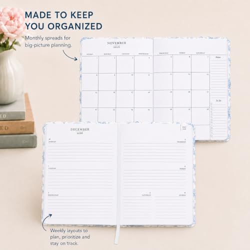 Laura Ashley Academic Planner Hardcover Agenda Jul 2026-Dec 2027, 6"x8" - color: White Blue Floral
