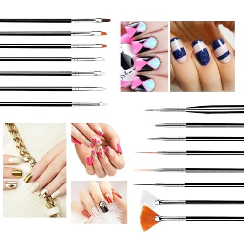 FULINJOY 20PCS Nail Art Design Tools - 15PCS Nail Art Painting Brushes (Black) with 5PCS Double-end Nail Dotting Pens