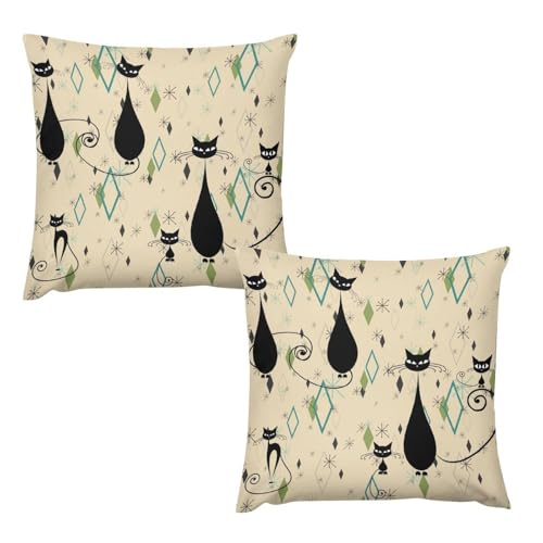 Mid Century Cat Pillow Covers Colorful Abstract Geometric Rhombus Stars Black Cats Home Decor Sofa Bedroom Cushion Outdoor Indoor Decorations 16 "x16 - color: Cat-4, size: 16" x 16" (Pack of 2)