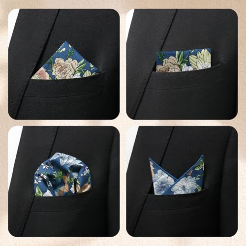 Cotton Floral Handkerchiefs for Men Wedding Evening Daily Work Prom - color: Navy,grey,brown,green