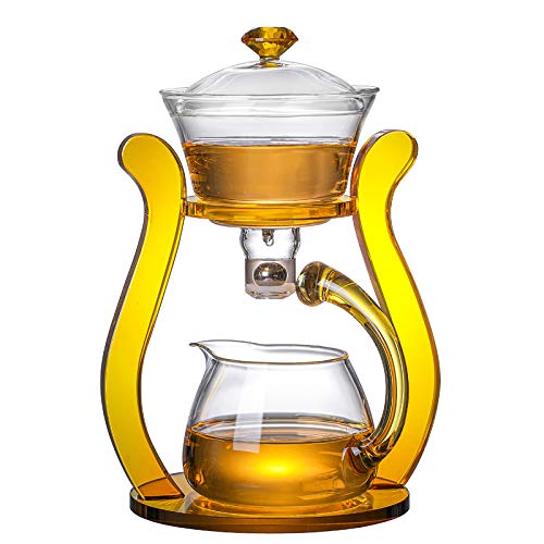 RORA Glass Teapot Set Semi Automatic Drip Rotating with Infuser Lazy Kungfu Tea pot Set - color: Orange, size: teapot
