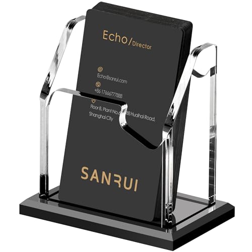 SANRUI Black Vertical Business Card Holder for Desk 1 Slot Clear Acrylic