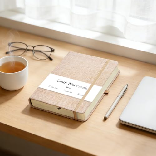 Linen Notebook, College Ruled, Hardcover, Lay Flat, B6, Small, 5x7, Thick, 100gsm, Pink, Journal for Writing - color: B6-Minimalism Pink