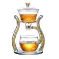 RORA Glass Teapot Set Semi Automatic Drip Rotating with Infuser Lazy Kungfu Tea pot Set (Yellow) - color: Gold, size: teapot