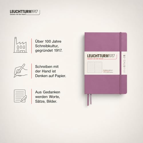 LEUCHTTURM1917 - Notebook Hardcover Medium A5-251 Numbered Pages for Writing and Journaling - Thinking Ahead (Dotted Paper, Dusty Rose) - color: Dusty Rose, style: Dotted