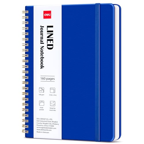 deli Navy Blue Lined Spiral Journal Notebook, 160 Pages, A5 (5.5"x8") Hardcover Writing Notebook, College Ruled Spiral Bound Journal for Women & Men - Perfect for Work, School, Office & Note Taking - color: Navy Blue