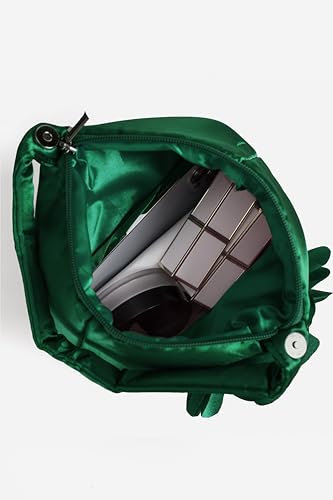 BABEYOND Women's Flower Satin Evening Bags Triangle Clutch Purses - color: Dark Green