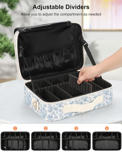 Relavel Large Makeup Bag, Cute Cosmetic Bags for Women and Girls Travel Makeup Organizer Bag Train Case 13.8 inches Makeup Brush Holder and Storage with Adjustable Dividers, Floral Print - color: Floral Print, size: Medium