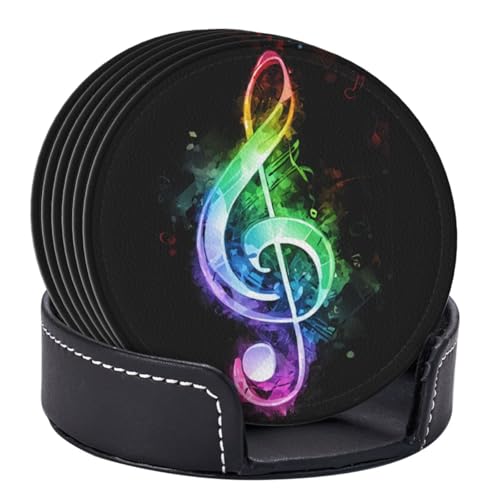 6 Pcs Leather Coasters for Drinks with Holder Big Music Note Coaster Sets Drink Table Cup Coasters for Kitchen Coffee Decor - color: Galaxy Music Note