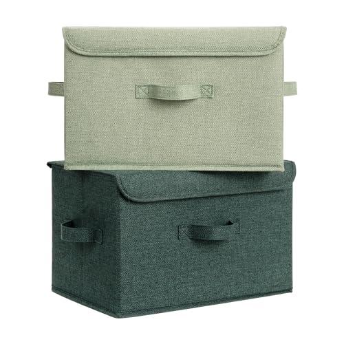 GRANNY SAYS Memory Keepsake Storage Box, Fabric Storage Bins with Lids - color: Sage Green & Dark Green, size: Large