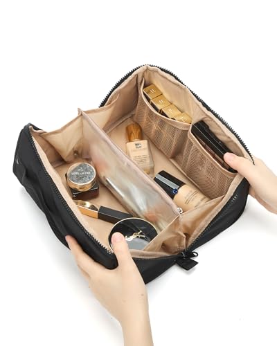 NISHEL Travel Makeup Bag for women, Organizer Pouch Cosmetic Case - color: Black