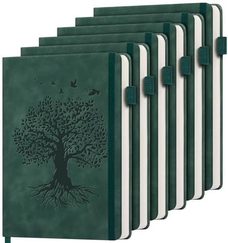 6 Pack Lined Journal Notebook for Women Men, A5 Hardcover Leather Journals - color: A-Tree-AGreen, size: 6 Pack-A5（5.8"×8.3"）