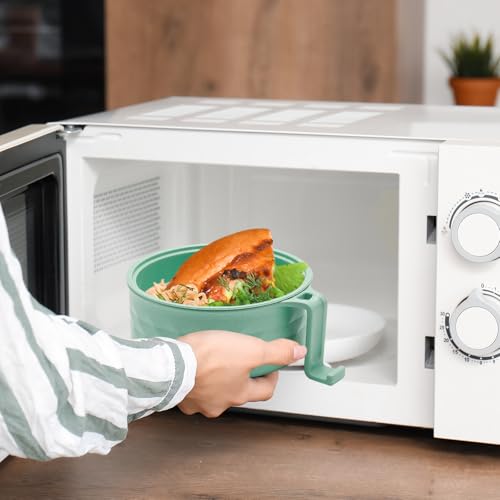 2 Sets 40 oz Microwave Ramen Bowl with Handles, Beige, Light Green - color: Beige, Light Green