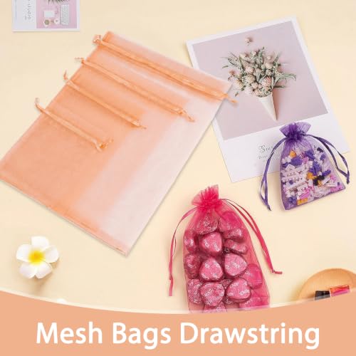Crweety 50PCS Organza Bags 3x4 Peach Small Gift Bags Mesh Drawstring - color: Peach