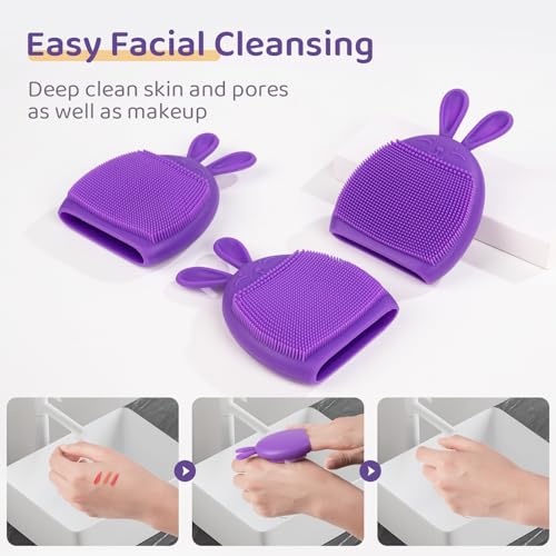 3 Pack Face Scrubber,Holinduk Soft Silicone Facial Cleansing Brush Face Exfoliator Blackhead Acne Pore Pad Cradle Cap Face Wash Brush for Deep Cleaning Skin Care