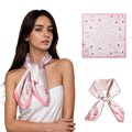 Seawhisper Premium Printed Satin Silk-Like Neck Scarf for Women Square 26" - color: Pink