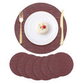 Round Imitation Bamboo PVC Placemats Set of 6,Countertop Protector - color: Burgundy