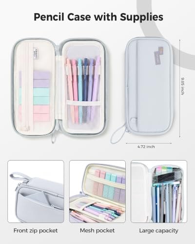 Four Candies 56 PCS Aesthetic School Supplies with Pencil Case (Grey) - color: Grey