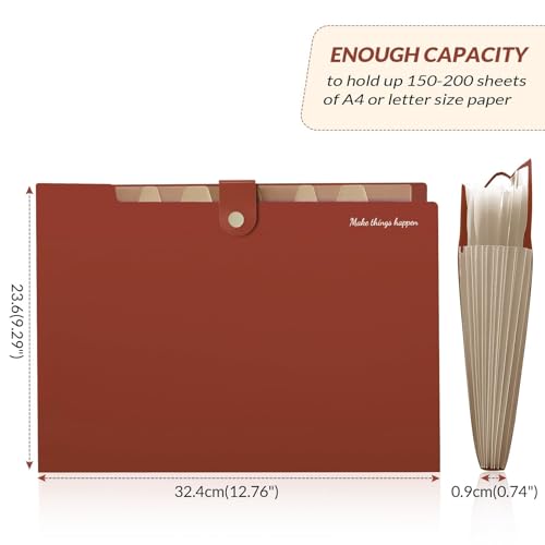 SKYDUE File Folder with Labels, Accordion File Organizer with 8 Pockets, Portable Document Organizer, A4 Letter Size, Paper Organizer for Office, Brown - color: Brown