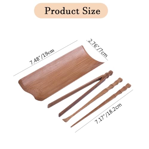 4 Pcs Gongfu Tea Set, Chinese Kung Fu Tea Set, Tea Scoop for Loose Tea, Bamboo Tea Ceremony Utensils, Tea Accessories include Tea Scoop Needle Clip Spatula, for Tea House Restaurant Household