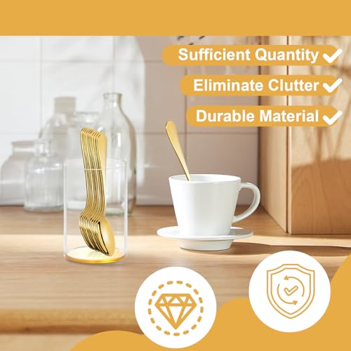 12 Pcs Gold Coffee Spoons with Holder 4.92 Inch Demitasse Espresso Spoons Mini Coffee Spoons Gold Tiny Dessert Spoons Small Tea Spoon Stainless Steel Acrylic Cylinder Holder for Party Coffee Bar Home - color: Gold
