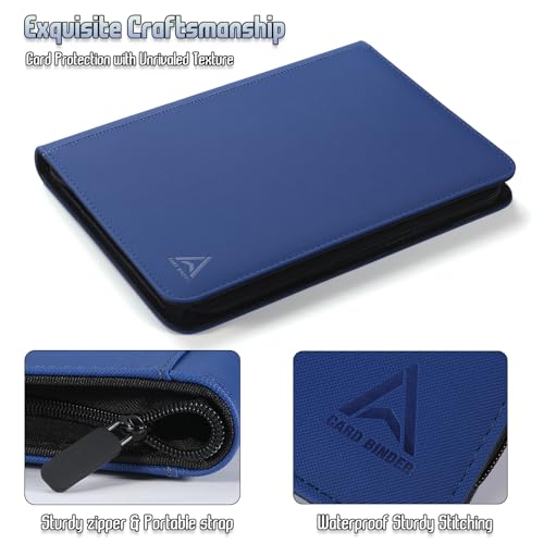 9 Pocket Card Binder - 540 Capacity with Zip Closure Premium, Double-Sided,Sturdy & Sleek PU Leather Protector for MTG, TCG, Sport & Collectible Cards (Dark blue) - color: Dark blue