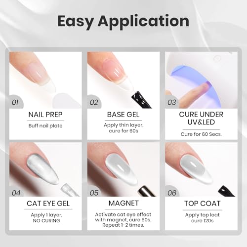 Beetles White Gel Nail Polish Set, Milky White Silver Glitter Pearl Cat Eye - color: A-Mixed Finishes | Cloud Aura