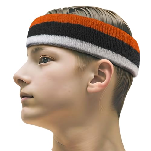 COUVER 3 Color Striped Sports Sweatband Set - color: Light Orange/Black/White