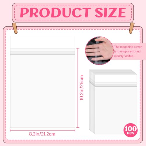 VOKOY 100 Pack 8 3/8 x 10 1/8 inches Crystal Clear Sleeves Storage Bags, Self Sealing Cellophane Bags Magazine Sleeves Protectors for 8x10 Photo Mats Art Prints Drawings - size: 8 x 10 Inch, style: 100 Pack