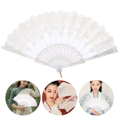 Chinese Style Folding Fan For Weddings And Festivals Foldable Fan Portable Decoration Festival Performance Stage Props Decoration(white) - color: White