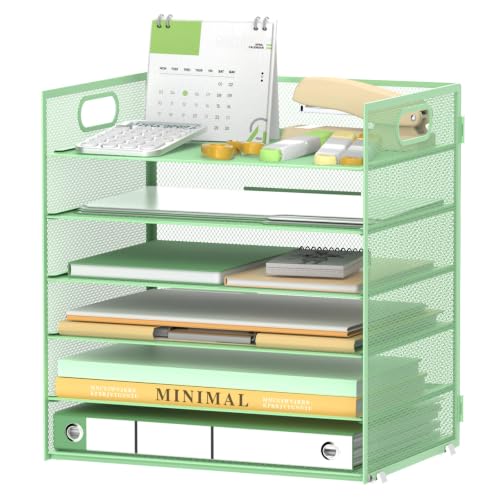 Daltack 6-Tier Paper Organizer for Desk with Handle, Green - color: Mint Green
