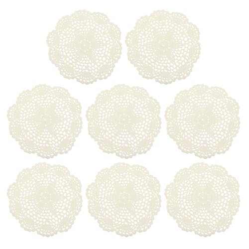 uxcell Crochet Doilies, 8Pcs 8" - Handmade Crochet Cotton Coaster, Round Lace Placemats with Floral Patterns for Wedding Party Decoration (Beige) - color: Beige