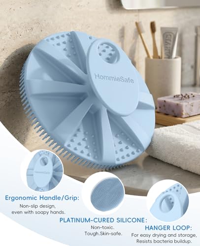 1 Pack Soft Silicone Shower Brush, Body Exfoliating Skin Massage Scrubber - color: Sky Blue