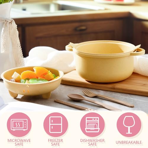 2 Sets Large 45oz Cute Pig Ramen Bowl Set Microwavable Pink, Yellow - color: Pink,Yellow