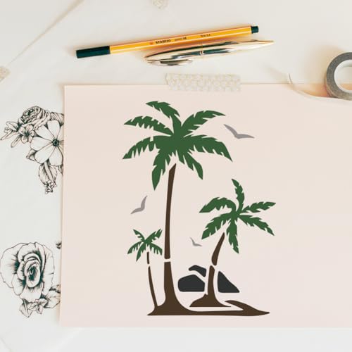 9Pcs Palm Tree Stencils, Beach Palm Reusable Painting Templates - style: Palm Tree