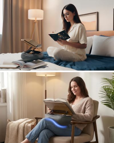 Viozon Lap Book Pillow Stand with Storage, Adjustable Beanbag Reading Pillow with Dark Wood Panel, Multi-Angle Book Holder for Hands-Free Reading in Bed or Sofa,Book Lover Essential, Soft Cushion - color: Natural Wood