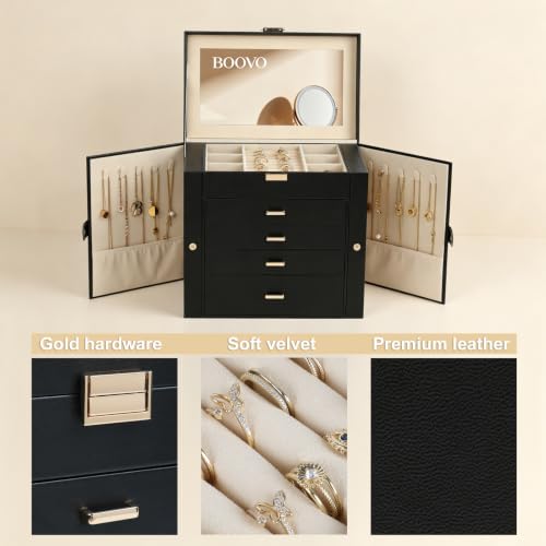 BOOVO Large Jewelry Box for Women, Big Jewelry Organizer (Black, 5 Layer) - color: Silver and Black, size: 5 Layer