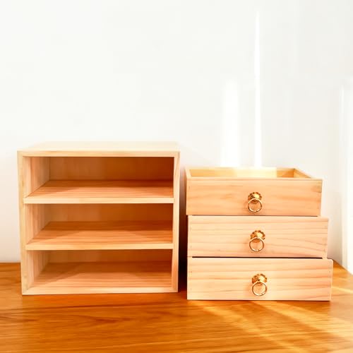 3 Layer Natural Wooden Storage Box Organizer Desk Accessories - style: 3 Layer