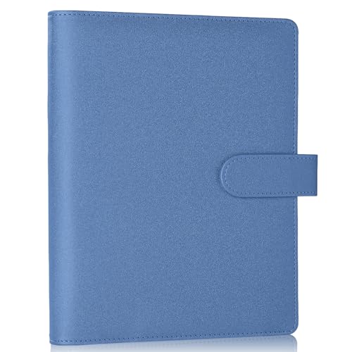 Antner A5 Binder 6 Ring Refillable Notebook Budget Planner Cover for Cash Organizer, PU Leather Loose Leaf Kpop Photocard Holder Small Binder for A5 Planner Inserts with Magnetic Buckle, Glitter Blue - color: Glitter Blue