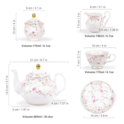 fanquare 21-Piece English Gold Vine Floral Bone China Tea Sets - color: Vine Floral