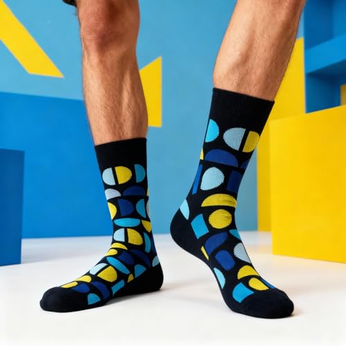 Colorful Funny Novelty Dress Socks for Men Women Teens Fathers Day Casual Fun Crazy Funky Graphic Crew Socks - color: -5 Pairs - Aa Geometric Style - Striped Semicircle Triangle Diamond V-shape Pattern Socks, size: 6-12