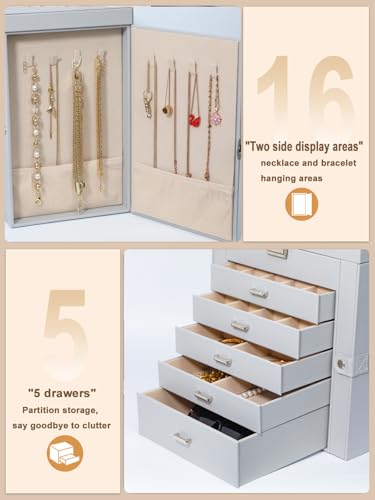 BOOVO Large Jewelry Box for Women 6 Layer - color: Silver and Grey, size: 6 Layer