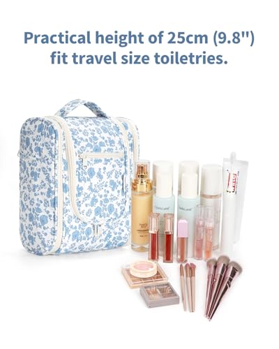 Narwey Hanging Travel Toiletry Bag for Women, Makeup Cosmetic Bag - color: B-Blue Flower, size: Medium