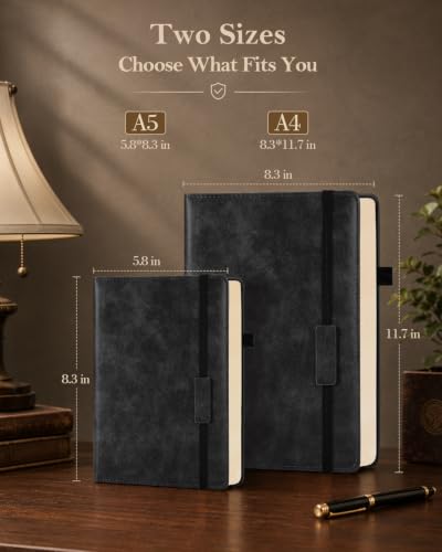 Lined Hardcover Leather Journal Notebook: A4 Journal for Women Men, Black - color: Black, size: 8.5"x11"