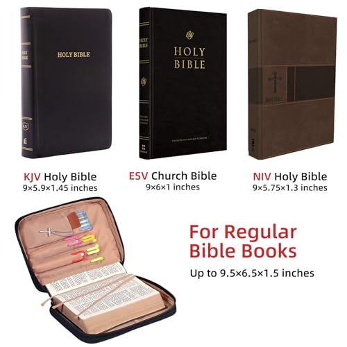 FINDCOZY Bible Cover for Women, Durable Carrying Book Case Church Bag for Biblical Accessories with Handle and Zippered Pocket, for Scriptures, Black - color: Black, size: Medium