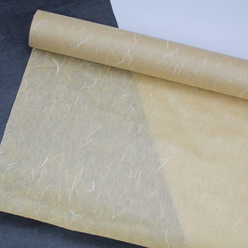 Korean Traditional Mulberry Paper, Colored Hanji Paper Roll, Natural Fiber Texture, Unyong (Ocher, 10.4" x 787.4") - color: Ocher, size: 10.4" x 787.4"