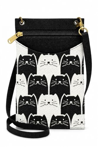 Danny K. Women's Tapestry Crossbody Cell Phone or Passport Purse, Handmade in USA - color: Meowser
