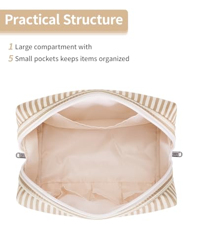 Narwey Makeup Bag Travel Toiletry Bag, Cosmetic Bag for Women Girls - color: A-Brown Stripe, style: Large