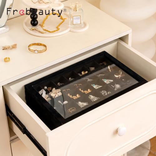 Frebeauty 35 Grid Earring Organizer,Velvet Jewelry Tray with Clear Lid - color: Black, size: 35 Grid